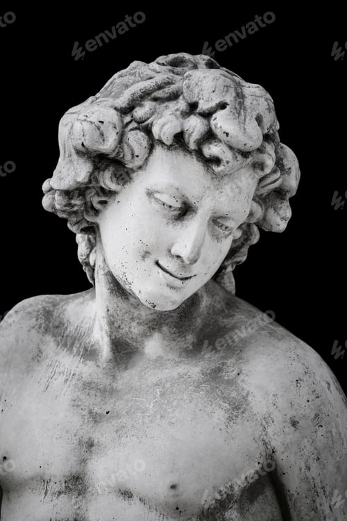 Preview: Sculptural Portrait Of An Ancient Hero Over Black Background