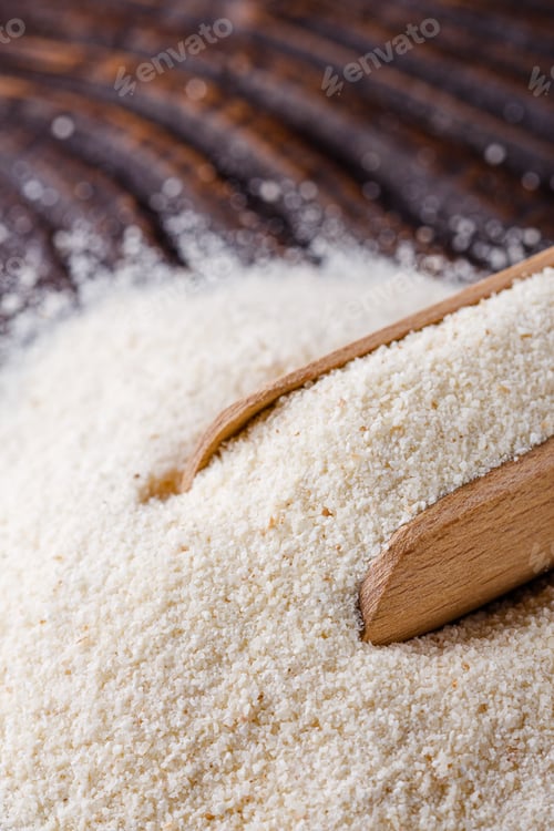 Preview: Natural Organic Semolina On Dark Wooden Rustic Background