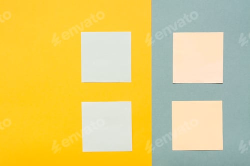 Preview: Sheets For Notes On Yellow And Green Backgrounds. Top View