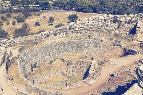Preview: Mycenae'S Grave Circle A. Mycenae Is An Archaeological Site In Greece. Vintage Style.