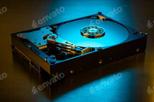 Preview: Inside Of Hard Disk Drive On The Metal Brushed Background.