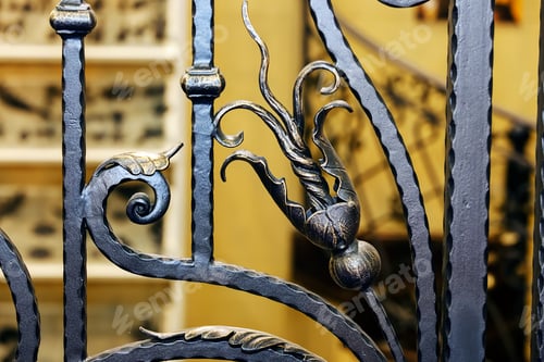 Preview: Details, Structure And Ornaments Of Wrought Iron Fence With Gate