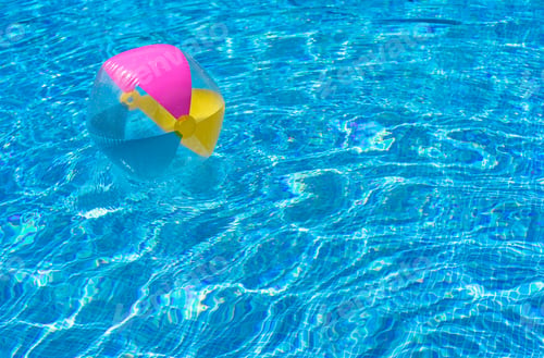 Preview: Summer Holiday Background, Inflatable Ball Floating In Swimming Pool Water.