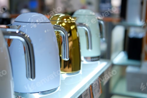 Preview: Sale Of Electric Kettles On The Shelf In The Store