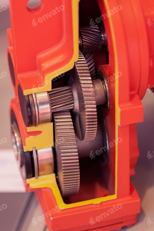 Preview: Section Of Vertical Gear Unit With Cylindrical Gears, Note Shallow Depth Of Field
