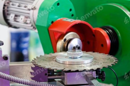 Preview: Machine With Metal Blade For Cutting Wood; Note Shallow Depth Of Field