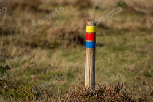 Preview: Wooden Pole Marking Three Walking Paths By Different Colors