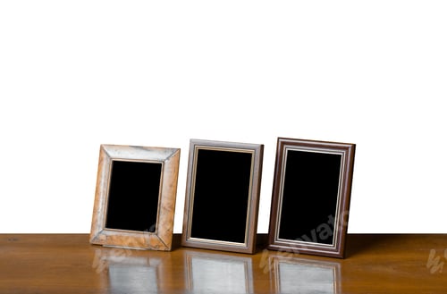 Preview: Photo Frame On Table, White Backgroud, Isolated With Clipping Path.