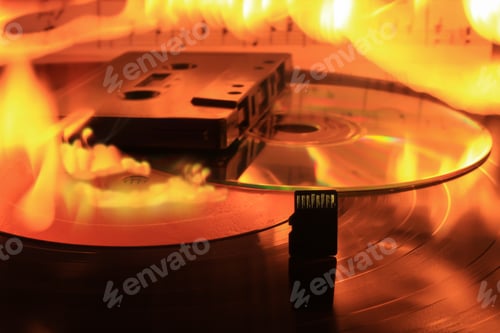 Preview: The Concept Of The Evolution Of Music Carriers: A Flash Drive On The Background Of A Vinyl Record