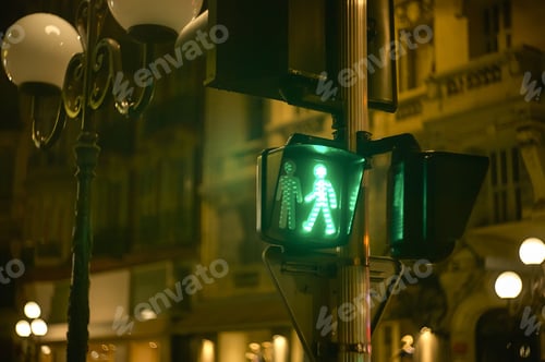 Preview: Green Pedestrian Traffic Light In A Characteristic Street Of Nice In France.