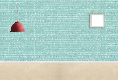 Preview: Green Stone Wall Empty Interior Decoration Modern Red Lamp And Wooden Floor Concept, Decorative And