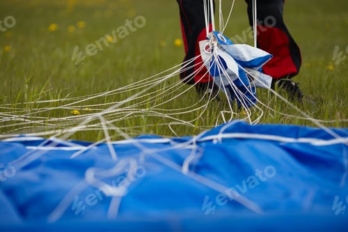 Preview: Slider On The Slings And An Blurred Canopy Of The Parachute In The Foreground After The Skydiver'S