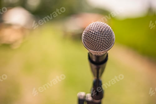 Preview: Detail Of The Front Part Of A Microphone Mounted On The Stage Prone To The Concert