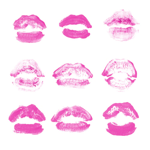 Preview: Female Lips Lipstick Kiss Print Set For Valentine Day And Love Collection Isolated On White
