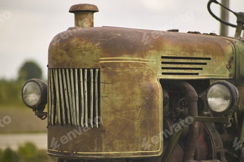 Preview: Detail Of Old Vintage Tractor Worn And With Signs Of Time In A Field Ready For Another Hard Day'S