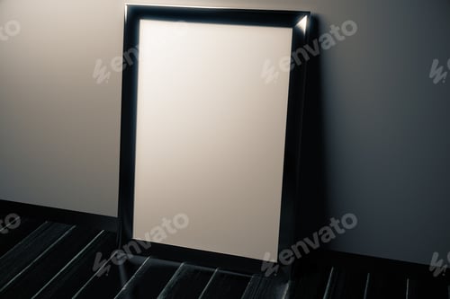Preview: Blank Picture Frame On Black Floor In Empty Room, Mock Up