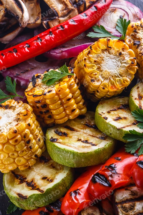 Preview: Delicious Fresh Grilled Vegetables On A Stone Plate