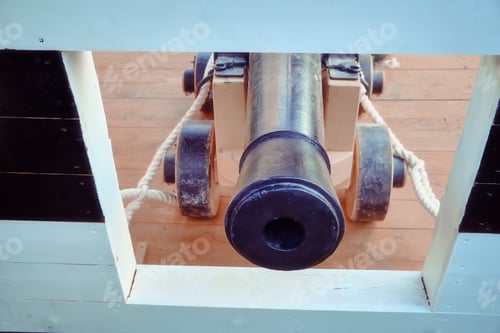 Preview: French Vintage Ship Gun On The Deck. Weapons Of The Crimean War Of The 19Th Century. Retro Deck