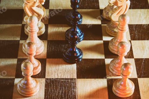 Preview: Black Chess Pawns Surrounded By White Pieces On A Chessboard