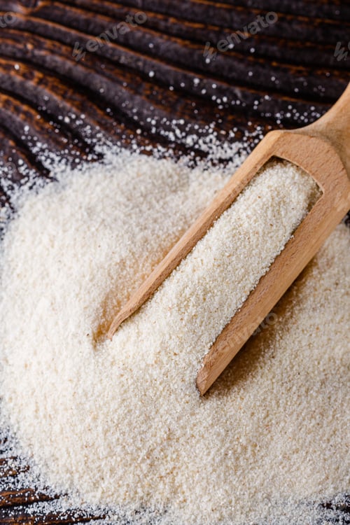 Preview: Natural Organic Semolina On Dark Wooden Rustic Background