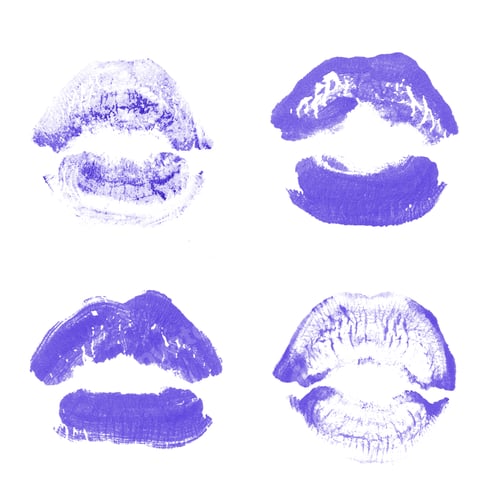 Preview: Female Lips Lipstick Kiss Print Set For Valentine Day And Love Collection Isolated On White