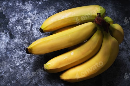 Preview: Bunch Of Bananas On Rustic Metal Background. Flat Lay. Top View