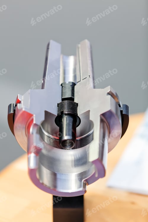 Preview: Cross Section Of Fabric Engine Part Made Of Steel; Note Shallow Depth Of Field