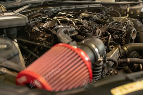 Preview: Tuned Car Engine Detail Inside A Workshop During The Tuning
