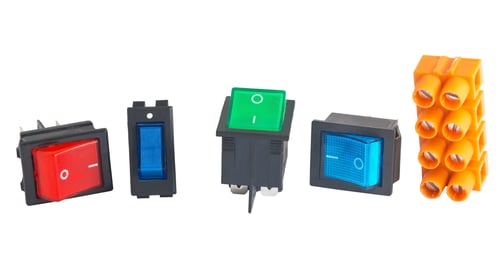 Preview: Electronic Component And Switch On White Background