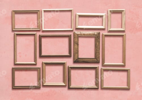 Preview: Old Wooden Frames On Pink Wall