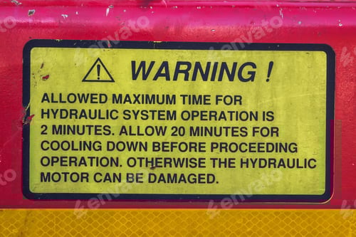 Preview: Vehicle Safety Reminder Label On Vehicle With Hydraulic System