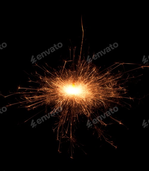 Preview: Christmas Sparkler Isolated On Black Background. Bengal Fire