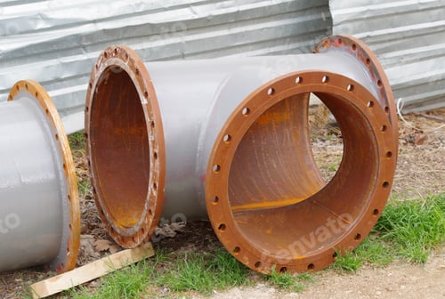 Preview: Water Steel Pipe With Flange Close Up Image