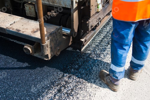 Preview: Workers On A Road Construction, Industry And Teamwork, New Asphalt