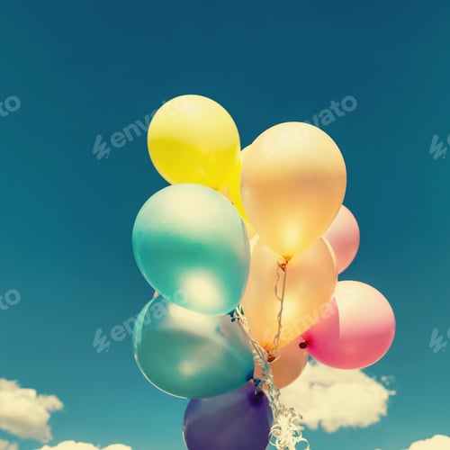 Preview: Colorful Balloons Done With A Retro Instagram Filter Effect. Concept Of Happy Birth Day In Summer