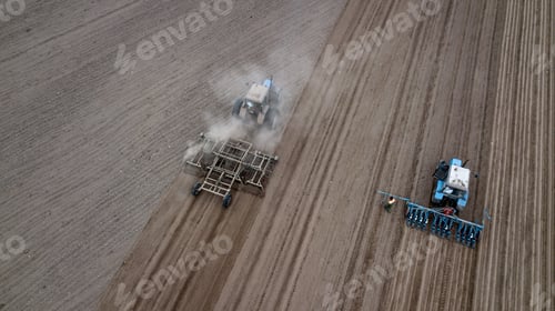 Preview: Tractor Plows In The Countryside Top View