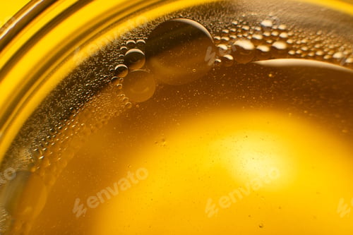 Preview: Yellow Oil Bubbles On Water, Cooking Oil Background.