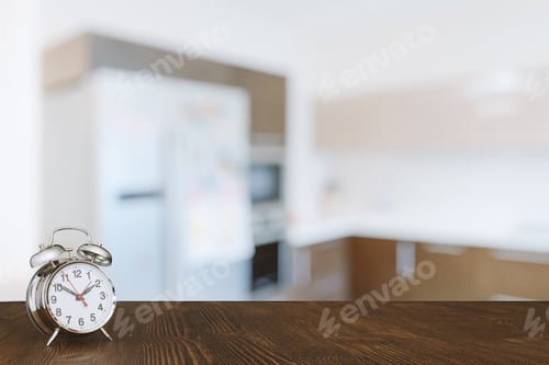 Preview: Clock On Wooden Table In The Kitchen