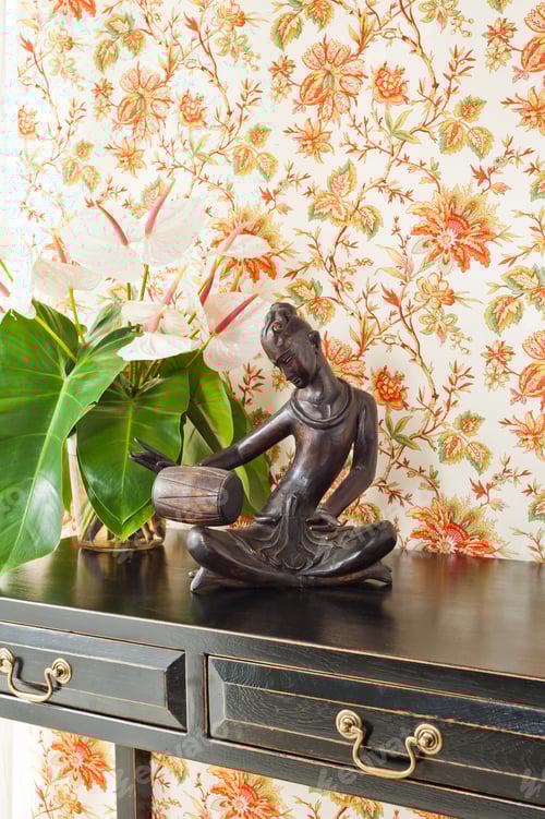 Preview: Side Table With Flowers And Interior Decoration Next To Bright Window