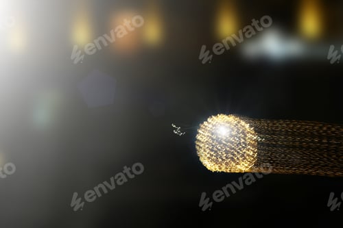 Preview: Fantastic Abstract Flying Energy Essence Against The Background Of A Blurred Night City, Toned.