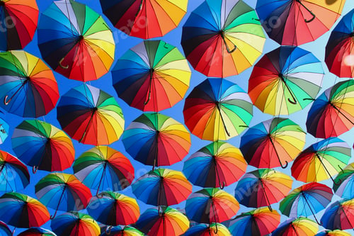 Preview: Beautiful Bright Multi-Colored Umbrellas, A Symbol Of Summer Tourism Background