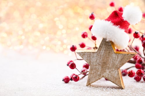 Preview: Christmas Wooden Decorations On A Bokeh Background.