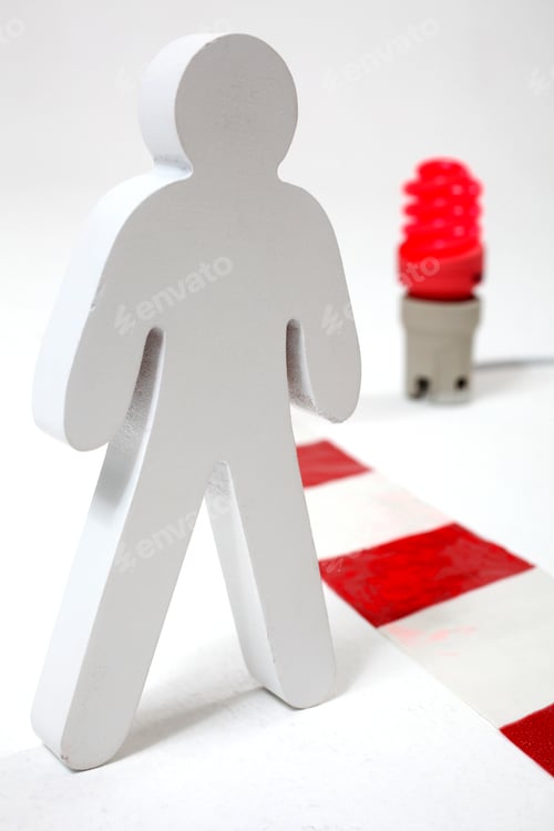Preview: Dangerous Working Environment. Male Figure Standing At Warning Light And Chevron