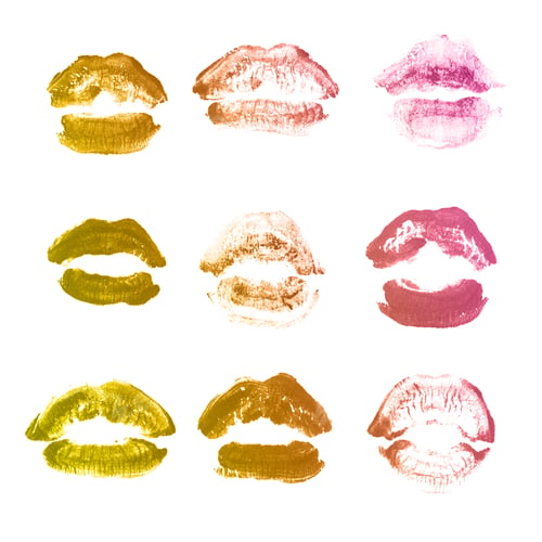 Preview: Female Lips Lipstick Kiss Print Set For Valentine Day And Love Collection Isolated On White