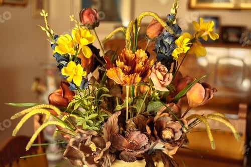 Preview: Still Life Of A Vase Of Dried Flowers Used As A Decorative Element In The Home.