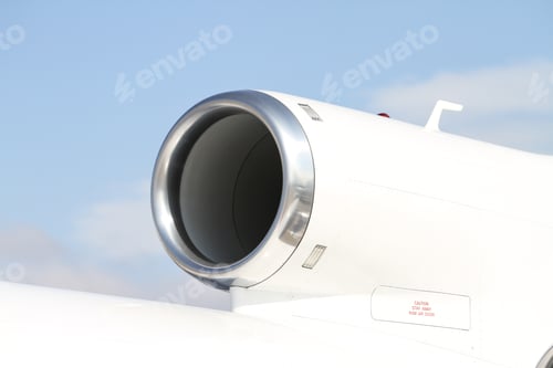 Preview: Engine Of A White Business Jet On Ground