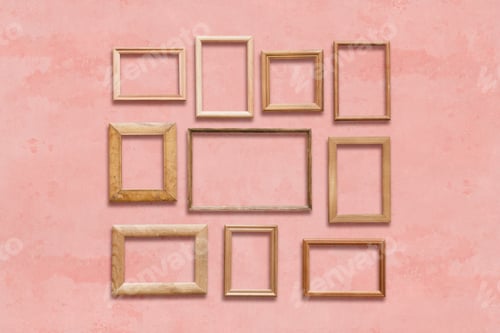 Preview: Old Wooden Frames On Pink Wall