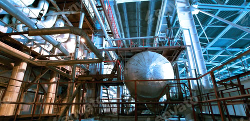 Preview: Industrial Zone, Steel Pipelines And Cables In Blue Tones
