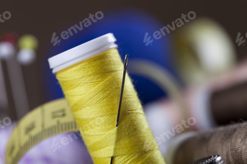 Preview: Sewing Instruments, Threads, Needles, Bobbins And Materials. Studio Photo