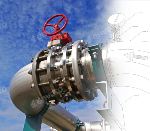 Preview: Industrial Zone, Steel Pipelines And Valves Against Blue Sky